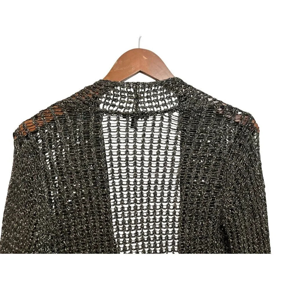 Eileen Fisher Open Knit Metallic Cardigan Sweater Duster Lightweight Long Sleeve